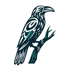 Fototapeta premium Raven Graphic Icon Teal and Black Illustration