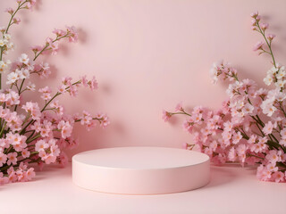 Elegant Pink Product Display with Cherry Blossom Branches