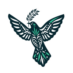 Teal and Black Dove of Peace Graphic Icon