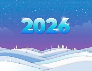 Winter holiday card with 2026 text in blue