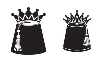 Royal Fez Hat Silhouette, Crown Tassel Vector Illustration.