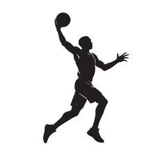 Silhouette of basketball player dunking with ball jumping