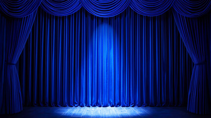 blue stage curtains with spotlight