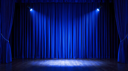 blue stage curtains with spotlight