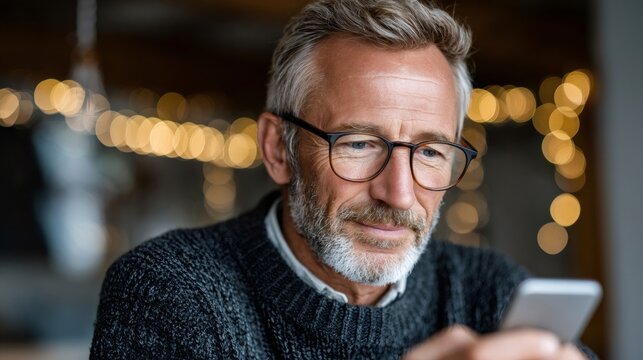Senior man using smartphone enjoying digital connection