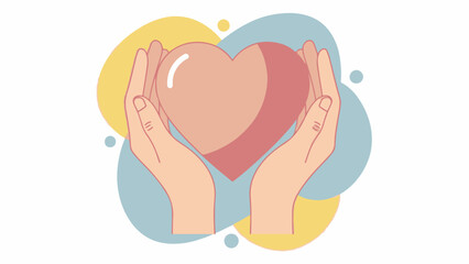 Flat Vector Hands Holding Heart Illustration with Soft Organic Shapes