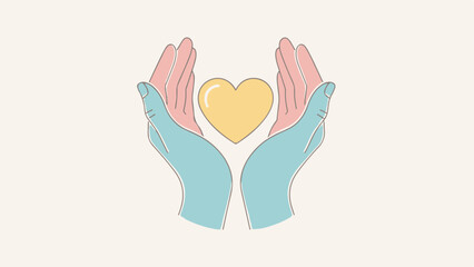 Obraz premium Flat Vector Illustration of Hands and Heart in Soft Pastel Colors