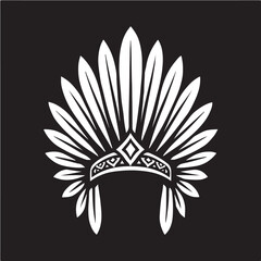 White Native American headdress on black background