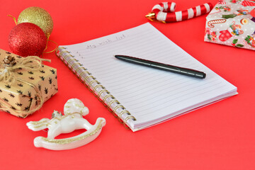 Christmas Wish List with Festive Decorations and toy horse lunar new year