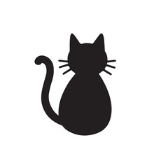 Black Silhouette of a Sitting Cat on White Background