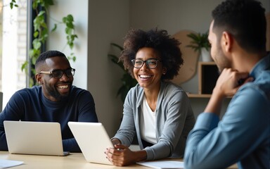 Business people, tablet and conversation with ceo for planning and collaboration in office. Technology, teamwork and black woman with mentor in discussion, communication and research on digital app