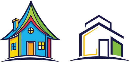 Colorful and modern house logo design concept for real estate