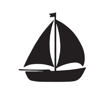 Black silhouette of a sailboat on white background Keywords: sailboat, sailing, boat, ship