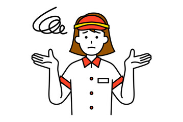 お手上げするファストフード店の女性店員