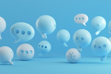3d rendering of speech bubbles floating on a blue background, symbolizing online chatting and social media discussions