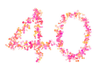 Number forty, 40 made with multicolored bokeh lights effect, Bokeh abstract isolated on white background, Digit, Blur, Glitter, Defocused, Seamless polka dot pattern, Creative, Illustration design