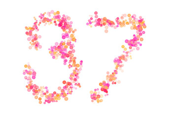 Number Thirty-seven, 37 made with multicolored bokeh lights effect, Bokeh abstract isolated on white background, Digit, Blur, Glitter, Defocused, Seamless polka dot pattern, Illustration design