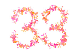 Number Thirty-three, 33 made with multicolored bokeh lights effect, Bokeh abstract isolated on white background, Digit, Blur, Glitter, Defocused, Seamless polka dot pattern, Illustration design