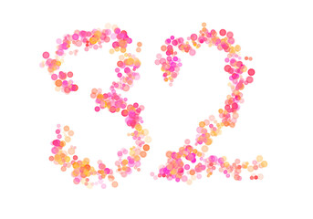 Number Thirty-two, 32 made with multicolored bokeh lights effect, Bokeh abstract isolated on white background, Digit, Blur, Glitter, Defocused, Seamless polka dot pattern, Illustration design