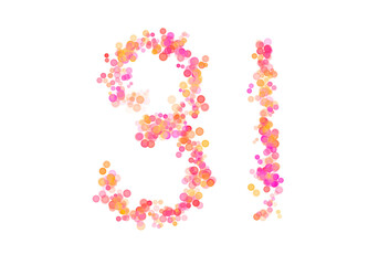 Number Thirty, 30 made with multicolored bokeh lights effect, Bokeh abstract isolated on white background, Digit, Blur, Glitter, Defocused, Seamless polka dot pattern, Creative, Illustration design