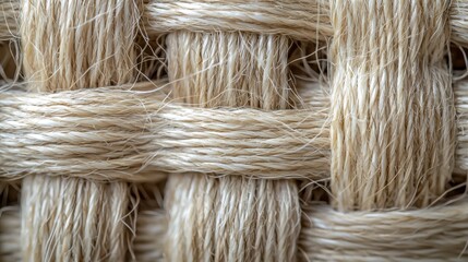 Natural sisal weave texture background with authentic woven fiber pattern in neutral cream and beige tones perfect for sustainable web design applications