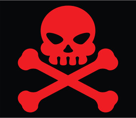 A red skull and crossbones symbol isolated on a black background representing danger or warning sign vector