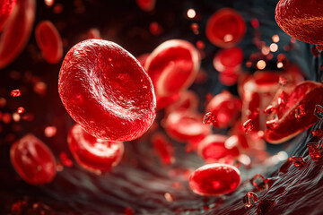 Red blood cells are depicted in motion within the bloodstream, highlighting their vital role in oxygen transport and overall health, illustrating the significance of circulation