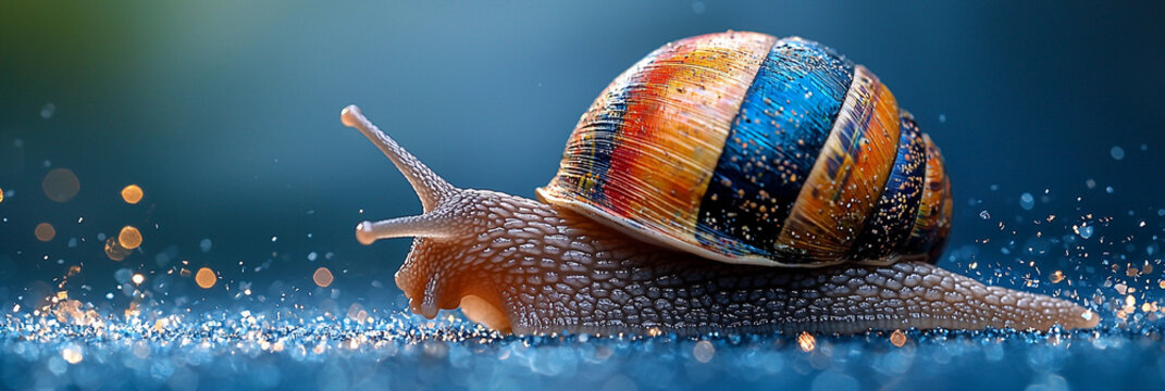 Colorful snail moves gracefully across a shimmering surface Generative AI - Powered by Adobe