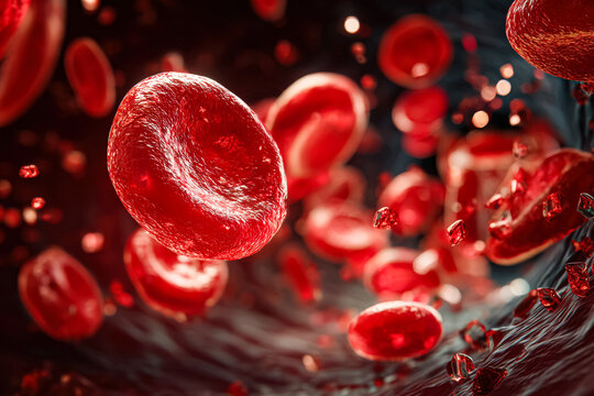 Red blood cells are depicted in motion within the bloodstream, highlighting their vital role in oxygen transport and overall health, illustrating the significance of circulation