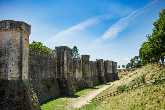 Stone wall of Provins, French Middle Age town, European heritage