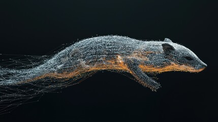 Surreal digital artwork of a swimming otter in dark background.