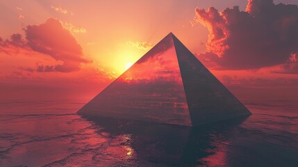 Pyramid in Water at Sunset - A Mystical and Serene Scene.
