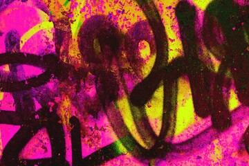 Vibrant graffiti art in neon pink, yellow, black. 80s urban style, fluorescent glow, expressive...