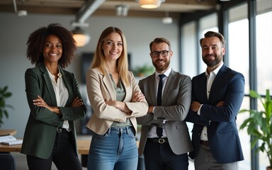 Portrait, management and arms crossed with a business team in the office for collaboration. Teamwork, diversity and leadership with a happy employee group together in their professional workplace