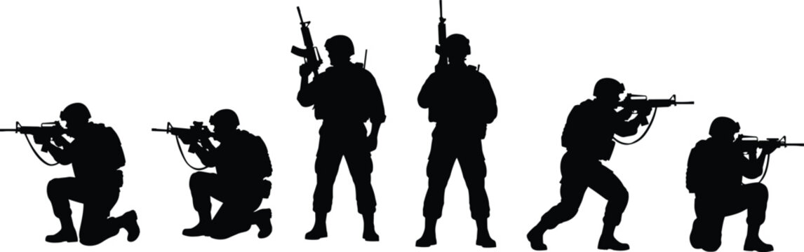 Dynamic squad of soldiers ready for action, professional military unit in tactical formation, representing strength, security, and national defense forces