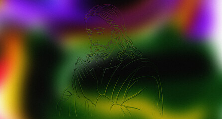 Ethereal Outline of Christ in Rainbow Aura, Divine Light and Spiritual Hope Abstract Art