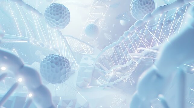 Abstract DNA and molecule strands intertwine in a stylized image