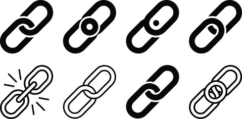 chain, link, icon, connection, hyperlink, broken, intact, restriction, network, symbol, digital, interface, interlock, outline, solid, variation, design, concept, attachment, UI