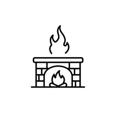 Fototapeta premium Line drawing of a fireplace with flames, home heating and interior design symbol
