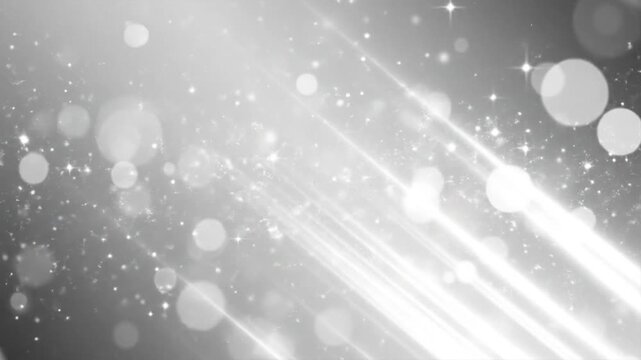 Abstract silver background with glowing light streaks and bokeh effect for modern design