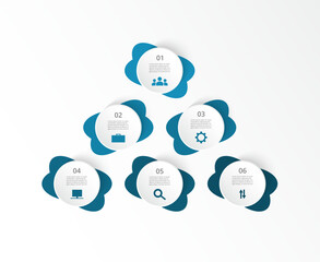 Step by step creative infographic template with 6 options, parts or processes.