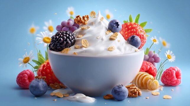 Bowl of yogurt with fresh berries and granola healthy breakfast option perfect for a nutritious snack or dessert
