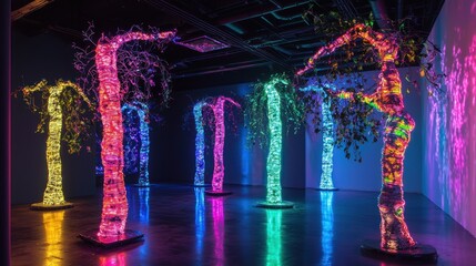 Illuminated Trees - A Vibrant Display of Light and Color.