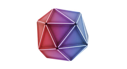 Geometric Icosahedron with Gradient Colors and White Lines on White Background.