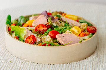 Bowl of salad with tuna steak