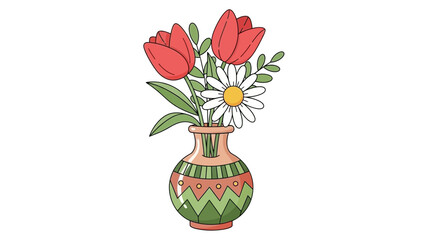 Obraz premium Flower Bouquet in Vase Illustration – Colorful Floral Home Decor Icon