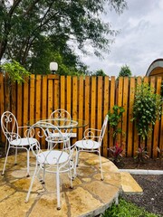 table and chairs in the garden