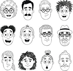 Human facial expressions vector icons illustration