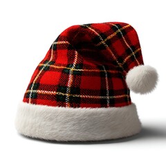 Red and black tartan santa hat isolated on white background for christmas