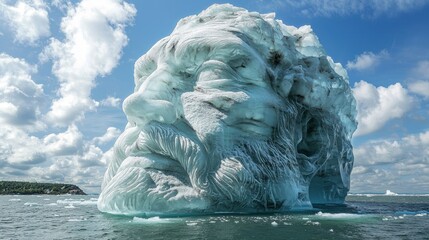 Majestic Iceberg Floating in the Ocean Under a Cloudy Sky.